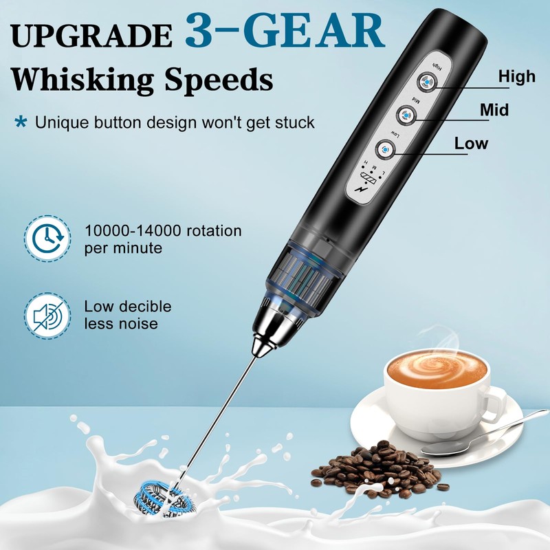 BSRGMS Milk Frother Handheld for Coffee, Electric Whisk 3 Speed