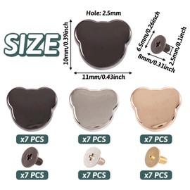 PandaHall 21 Set Screw Back Leather Rivets - Bear Rivet Buckle Decoration Studs for Purse, Handbag, Shoes, Leather Craft, Clothes, Belt