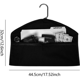 Coehaopike Hanger Diversion Safe - Water-Resistant Hidden Pocket Safe, Hides Under Hanging Clothes | Diversion Hanger Fireproof Safe with Pocket to Hide Valuables for Home or Travel, Black, 44.5x32cm