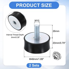 sourcing map M10 Rubber Mounts, 2Pcs 48x20mm(DxH) Rubber Cylindrical Anti Vibration Isolator Shock Absorber with Lock Nut for Car Bobbin Generator Air Compressors