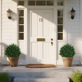 Yangrass Artificial Set of 2 Cedar Topiary Ball Trees 16" for Outdoors with Ground Spike, UV Resistant Faux Cypress Plants, Evergreen Shrubs Bushes for Front Porch Garden Backyard Decor