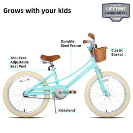 JOYSTAR 20 inch Kids Bike for 7-10 Years Girls, Girls Bike with Training Wheels & Basket, Kids' Bicycle Green