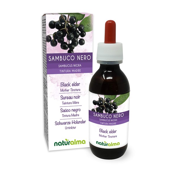 Black Elderberry (Sambucus Nigra) Flowers and Fruits Natural Non-Cooled Mother Dye | Liquid Extract Drops 120 ml | Food Supplement | Vegan