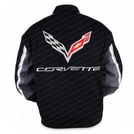 C7 Corvette All Logo Collage Twill Jacket - Black : C1, C2, C3, C4, C5, C6, C7 (Small)