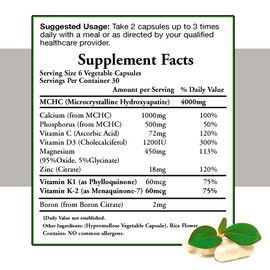 Doctors Nutra Nutraceuticals Calcium 1000 Milligrams with 4000 Milligrams MCHC for Complete Calcium Maximum Bone Strength Support Plus K1, K2, Magnesium, Vitamin D, Zinc, Glucosamine, and More