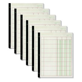 6 Pack 312 Sheets Analysis Pad Columnar Books 3 Hole Ledger Paper Pad 8.5 x 11 inch Columnar Pad Accounting Ledger Book for Business, 52 Sheets/Pack, Single Page Format, Green Red (3 Columnar)
