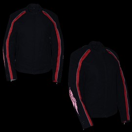 Milwaukee Leather SH1954 Women's Black and Red Textile Jacket with Stud and Wings Detailing - 2X-Large