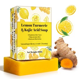 Zitrone Kurkuma Kojic Säure Seife, Natürliche Haut Schönheit Seife Bar, 100G Palm Oi Bar Seife 一 Entfernen Akne Mitesser, Glatte Haut, Sanfte Seife Für Gesicht Und Körper Feuchtigkeitsspendend