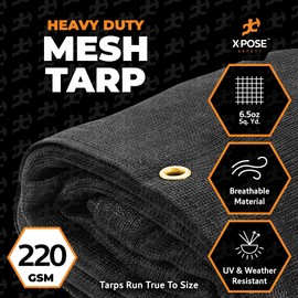 Xpose Safety Heavy Duty Mesh Tarp – 10’ x 18’ Multipurpose Black Protective Cover with Air Flow - Use for Tie Downs, Shade, Fences, Canopies, Dump Trucks – Tear Resistant
