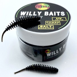 Psarás Trout Aroma Softbaits Set Box - 38 mm - Trout Fishing Baits - Willy Baits (Black/Gold Glitter)