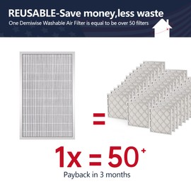 Demiwise 16x25x4 Resuable & Washable Electrostatic Air Filter Allergen Defense, MERV 8 Aluminum AC/HVAC Furnace Filter Replacement, Lasts a Lifetime（Actual Size:15.35"x24.72"x3.58")