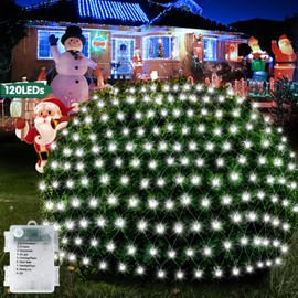 Hezbjiti Christmas Net Lights 120LED Net Lights with Battery Operated 5FT x3.3FT Mesh Light IP44 Waterproof Christmas Lights for Garden Patio Bushes Party Hedge Lawn Outdoor Decorations