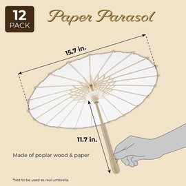 Paper Parasol Umbrella for Table Top Decorations or Crafts (15.5 in, White, 12 Pack)