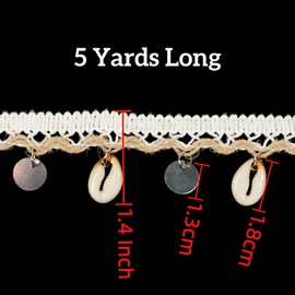 5 Yards Shell Fringe Trim, Sequin Tassel Trim Boho Lace Trimming for Costume Lampshade Garment Curtain Costume Decor Home Beach Party Decorations
