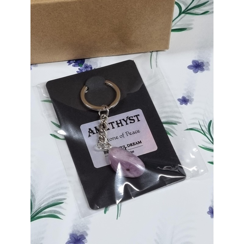 Amethyst Keyring, A Stone of Peace, Tumbled Semi-Precious Stone Key