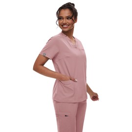 niaahinn Scrub for Women Scrubs Top with Classic V-Neck & Yoga Jogger Pants Medical Nursing Uniform Scrub Set (Pink, XS)