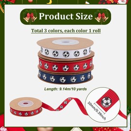 PH PandaHall 27.4m Soccer Ribbons 3 Colors Grosgrain Ribbons 1cm Sport Themed Ribbons for Gift Wrapping, Team Ribbons, Hair Bows, Crafts, Party Decoration(White, Red, Blue)