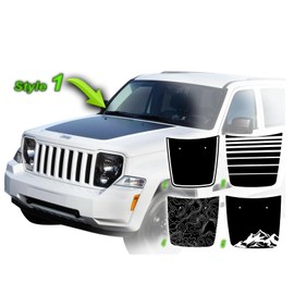 BENINI DESIGN STUDIO - Black or Matte Black Hood Blackout Stripes Decal Graphics Racing Stripes Vinyl Stickers Compatible with Jeep Liberty 2008-2014 (Style 5, Matte Black)