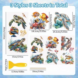 WANDIC 3Pcs Marine Animal Theme Rub On Transfer Sticker,Turtles Sticker Tropical Fish Decal for Present Packaging DIY Scrapbooking Albums Furniture,15 * 30cm