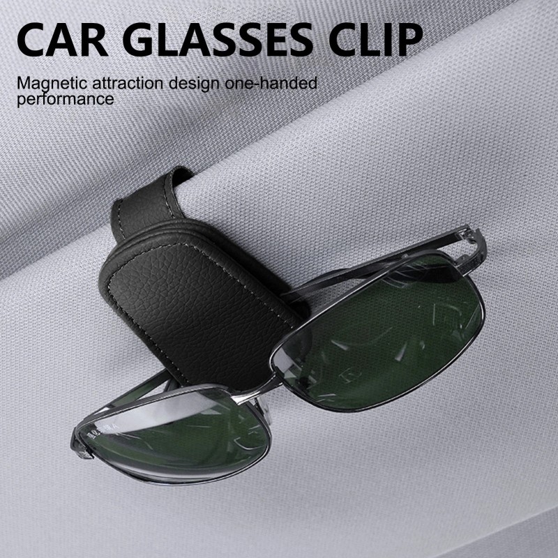Yinore 2x Sunglasses Holders for Car Sun Visor Leather Magnetic