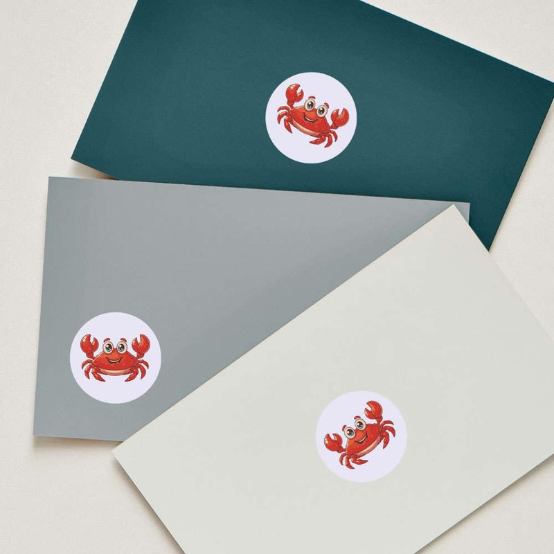 24 x 40mm Round 'Happy Crab' Stickers (SK00071928)