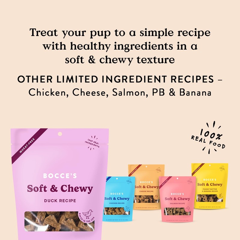 Bocce's Bakery Oven Baked Duck Recipe Treats for Dogs, Wheat-Free