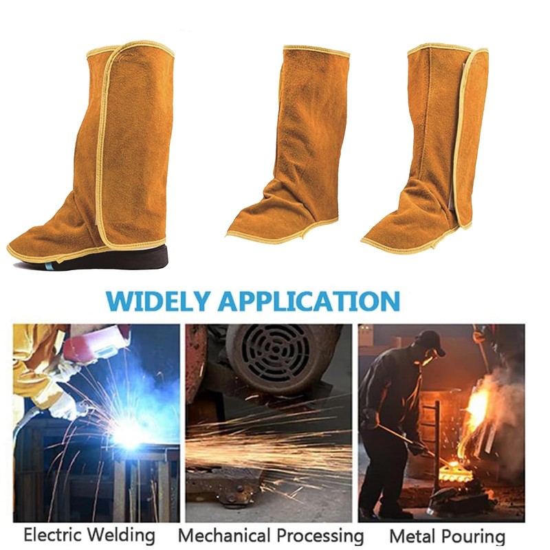 Telituny Cowhide Shoe Protector, Welding Gaiters, 1 Pair Long Leather