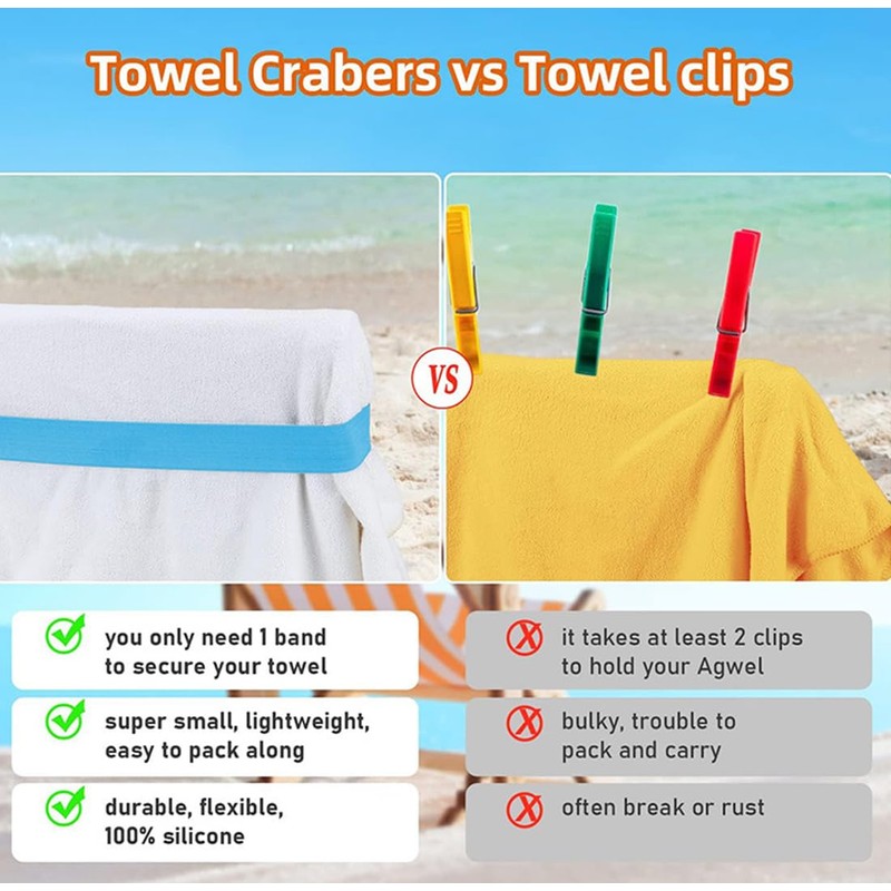 WUSJCOF 6 Pieces Beach Towel Holder Clips, Stretchable Towel Bands