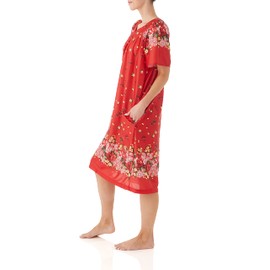 AmeriMark Women's & Women's Plus Floral Flower Lounge Dress- Short Sleeve Gown Sleepwear for Ladies, Olivia Red, XL