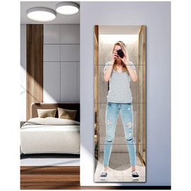 Unbreakable Full Length Wall Mirror, Over The Door mirror, Thick 1/8", 56 x14 inch, 4 Pcs 14 x14 inch, Made of Shatterproof Plexiglass Acrylic, Long Mirrors for Bedroom, Workout for Home Gym Body