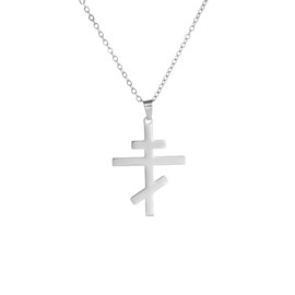 EUEAVAN Orthodox Cross Pendant Necklace Stainless Steel Classic Cross Pendant Necklace Russian Orthodox Amulet Jewellery Religious Necklace, Stainless Steel, No Gemstone