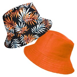 TOSKATOK UPF 50+ Unisex Mens Ladies Tropical Palm Leaf Cotton Bush Bucket Sun Hat-Orange