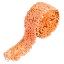 sourcing map 2.2 Yards 2 Inch Elastic Sequins Trim 5 Row Flat Sequin Strip Paillette Sequins Fabric Ribbon for Crafts DIY Sequin Fringe Sewing, Orange