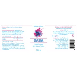 Gaba 3000 mg powder, amino acid, 300 g, pure, without additives, vegan. SinoPlaSan