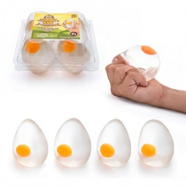 IPIDIPI TOYS Super Solid Squishy Eggs Stress Balls – Clear Egg Yolk Fun Squeeze, Yolk Balls for Kids - Birthday Party Favors, Classroom Prizes, Goodie Bags Stuffers for Kids – Super Solid, Pack of 4