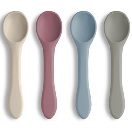 Vicloon Silicone Baby Feeding Spoons, 4 PCS First Stage Feeding Spoons for Infants, Baby Led Weaning Feeding Supplies Training Spoon, Toddler Utensils, Ultra-Durable & Chewproof, Dishwasher Safe