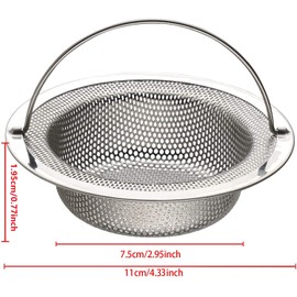 Tahbarshi 2 Pack Kitchen Sink Strainer, Stainless Steel Large Sink Sieve with Lift-up Handle, Dia 7.5cm Anti Clogging Drain Strainer Sink Food Catcher Basket, Outer Rim 11cm