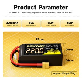 POVWAY 3S Lipo Battery 50C 2200mAh 11.1V Shorty Lipo Battery Pack with XT60 Plug for RC Car RC Truck RC Vehicles RC Airplane Quadcopter Helicopter FPV RC Drone(2 Pack)