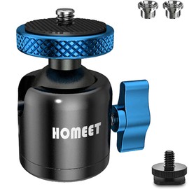 Homeet Mini Ball Head Tripod Head 25 mm Ballhead Diameter 10 kg Maximum Load Metal Ball Head 1/4 Inch & 3/8 Inch Thread Hole with Nut and Adapter for All Camera/Tripod/Monitor/Light, Blue