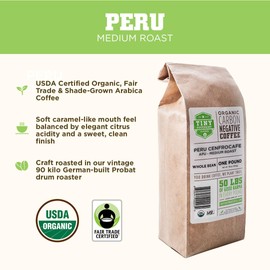 Tiny Footprint Coffee - Fair Trade Organic Peru APU Medium Roast - Whole Bean Coffee, USDA Organic & Carbon Negative - You Drink Coffee, We Plant Trees, 16 Ounce,9849109