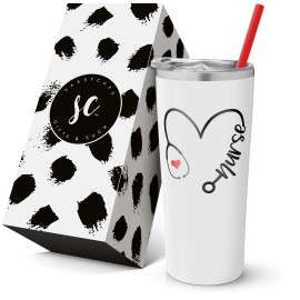 SassyCups Nurse Travel Tumbler Vacuum Insulated Stainless Steel White 22oz Gift Boxed