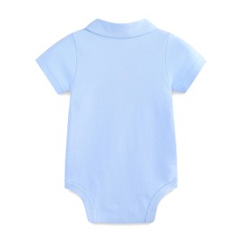 FITFIFTH POD 100% Organic Cotton Polo Collar Onesie Soft Comfortable Short Sleeve Solid Jumpsuit Snap on Bodysuit Sky Blue 6~9Months