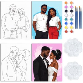 WEBEEDY Couples Pre Drawn Canvas Paint Party Kits 8 x 10 Inch Paint and Sip Kit Stretched Canvas Painting Set for Date Night Romantic Valentine's Day Christmas Anniversary Unique Gift,2 Pack 20x25cm