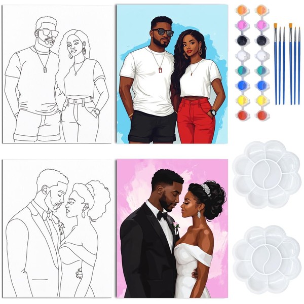 WEBEEDY Couples Pre Drawn Canvas Paint Party Kits 8 x