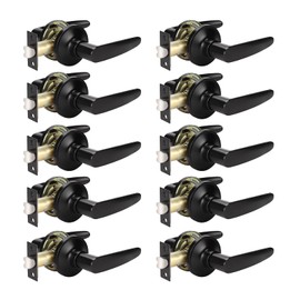 KNOBWELL 10 Pack Black Passage Door Lever Door Handle Non-Locking Lever Set for Hallway Door or Closet with a Matte Black Finish, Reversible for Right or Left Side (No Lock)