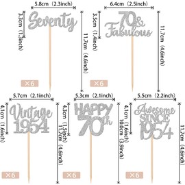 30 piezas de adornos para cupcakes de feliz cumpleaños 70 con purpurina, 70 piezas clásico de 1953, para 70 fabulosas decoraciones de pasteles para 70 cumpleaños, boda, aniversario, fiesta, suministros de plata