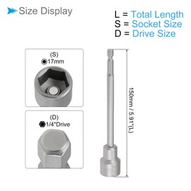 CoCud Magnetic Nut Screwdriver, 17 mm Socket Wrench 1/4 Inch Hex Shank, CR-V Steel Long Hex Wrench - (Applications: for Repair of Car Spare Parts), Pack of 2