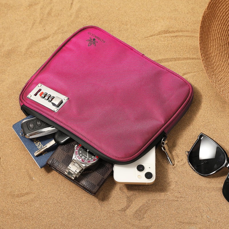 KOSMCCO Anti-Theft Locking Beach Bag, 9x7.5-inch Portable Beach Safe for