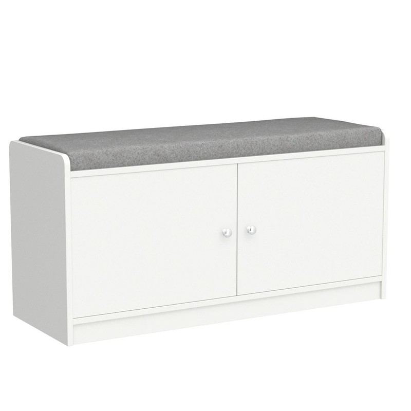 ECACAD Wood Shoe Storage Bench with Cushion Seat, 2 Doors