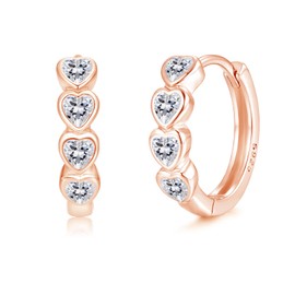 Josfeva 925 Sterling Silver Heart Shape Hoop Earrings, Rose Gold Hoop Earrings for Women, Small Hoops Earring with Zirconia for Girls, Hypoallergenic Sleeping Cartilage Ear Jewellery with Present Box